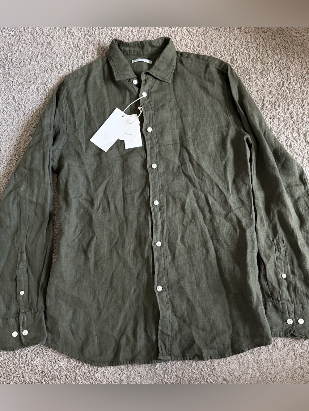 ZARA 100% Linen Button Down Long Sleeve Shirt